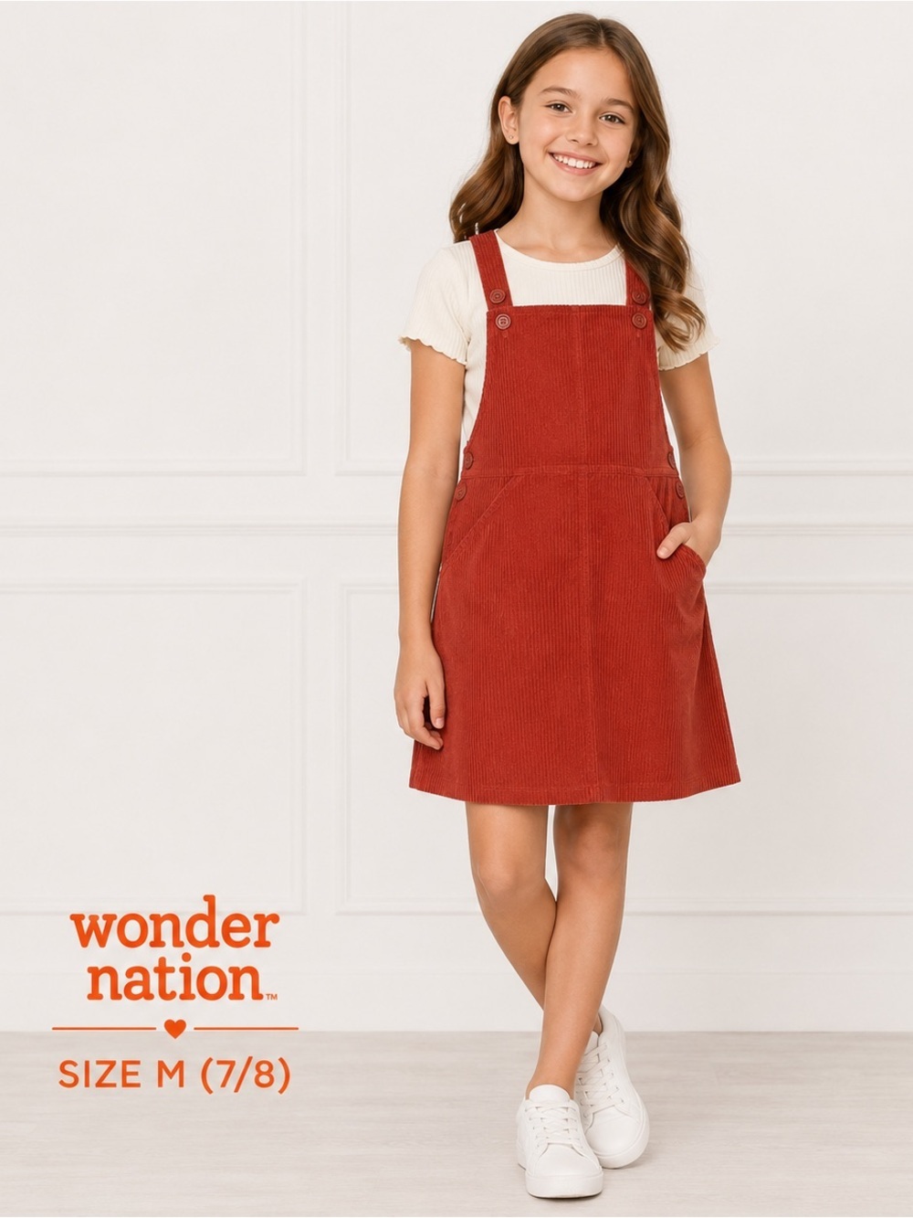Wonder Nation Girls Corduroy Jumper Dress Red rust Size M (7-8)